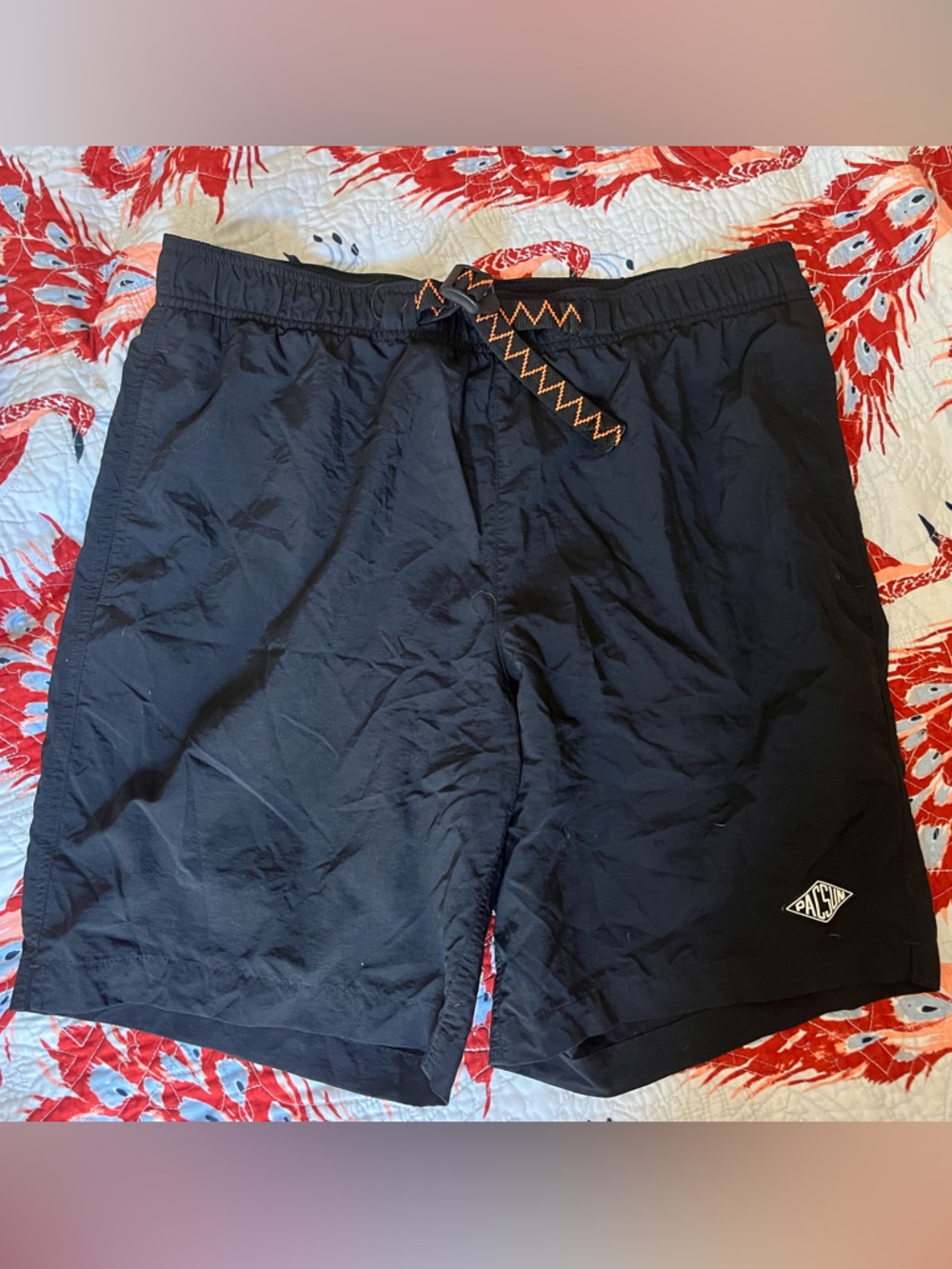 PacSun Black Swim Shorts with Orange Stitching